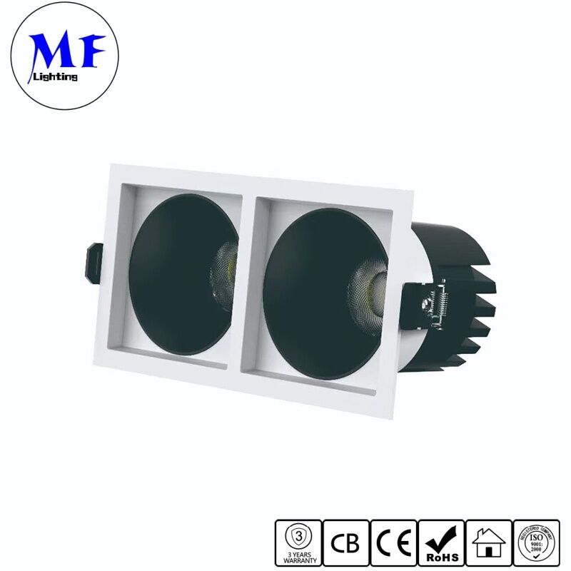 Factory Price Double-Heads Anti-Glare Square LED Down Light IP20 With TRIAC 0-10V DALI-2 DT6 DT8 Dimming Recessed Ceiling Spotlight
