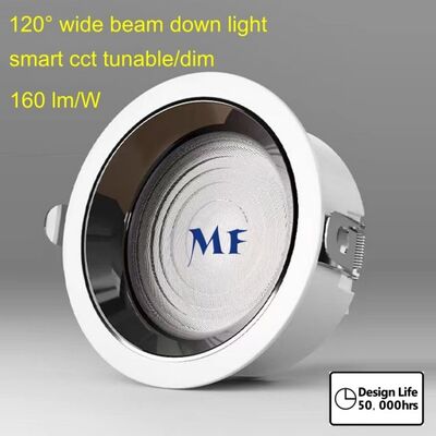 LED Down Light Round SMD 120 Degree Wide Beam 140lm/W 160lm/W IP44 Ik07 50W 60W 70W 80W 100W Dali Tuya Zigbee Black White Housing Cover